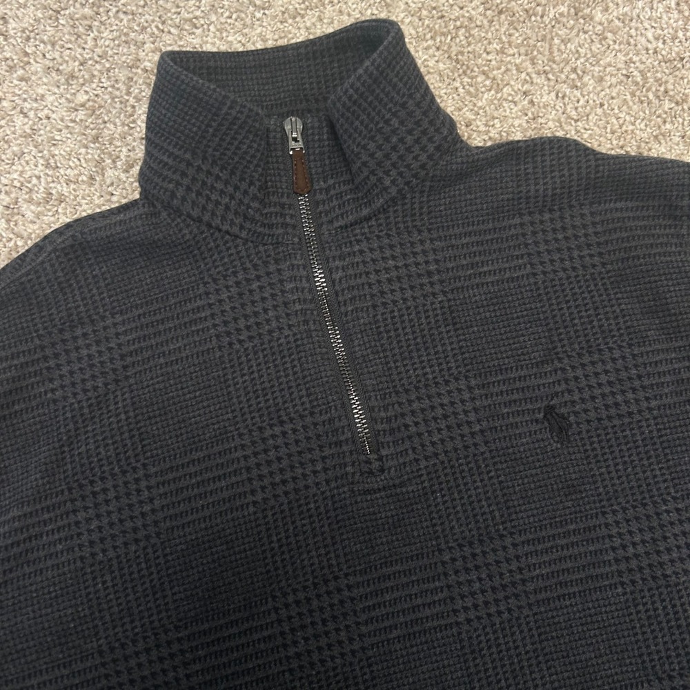 Polo Ralph Lauren Mens Small 1/4 Zip Pullover Sweater Gray Glen Plaid Pony